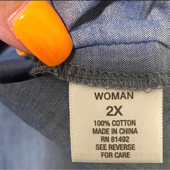 Dressbarn, Plus Size 2X Denim Blue 100% Cotton Tassels Embroidered Blouse NWOT - Picture 12 of 12